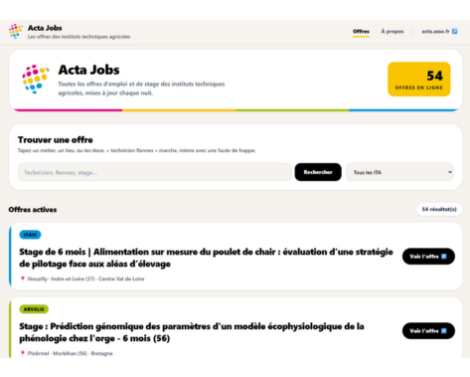 Acta Jobs : la nouvelle plateforme d&rsquo;offres d’emploi et de stage du réseau des instituts techniques agricoles